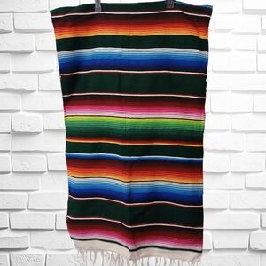 Saltillo Style Mexican Serape Striped Blanket/Throw, 47" W X 80" L, Fring Trim